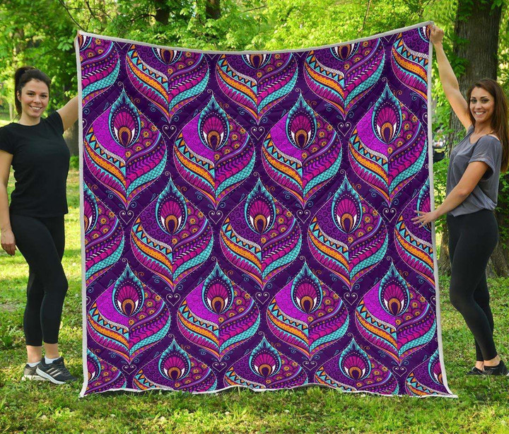 Purple Bohemian Peacock Feather Cl17100484Mdq Quilt Blanket