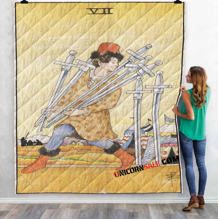 Tarot Card 7 of Swords 3D Customized Personalized Quilt Blanket