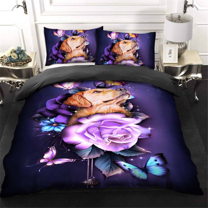 Ltr0601 – Golden Retriever – Purple Golden Retriever – Bedding Set