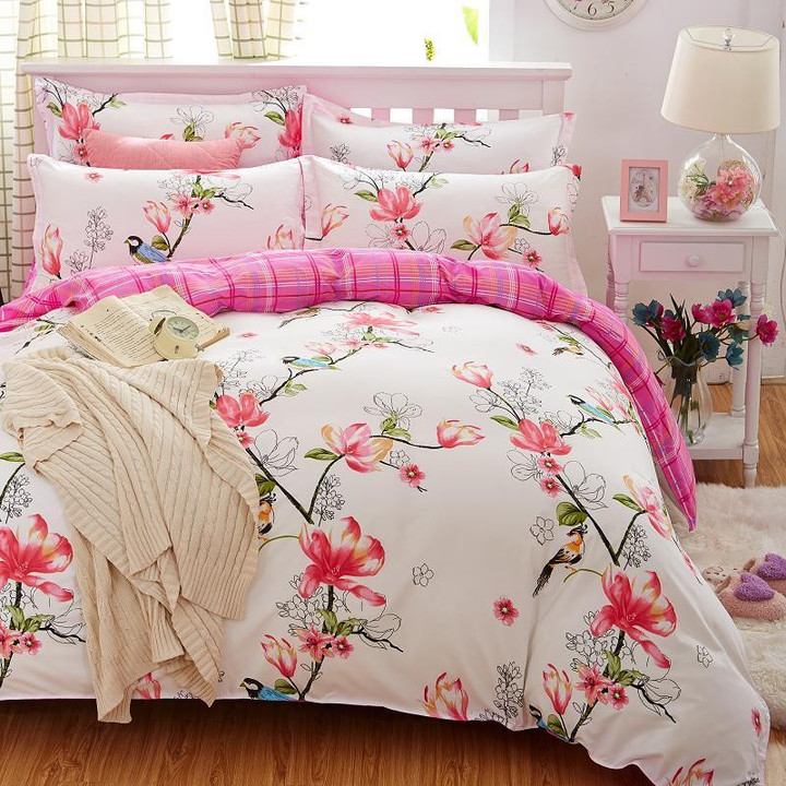 Birds & Blooms Bedding Set 2017 Flower Bed Linens 4Pcs/Set 5 Size Duvet Cover Set Pastoral Bed Set Kids / Adult Bedding Bedcloth