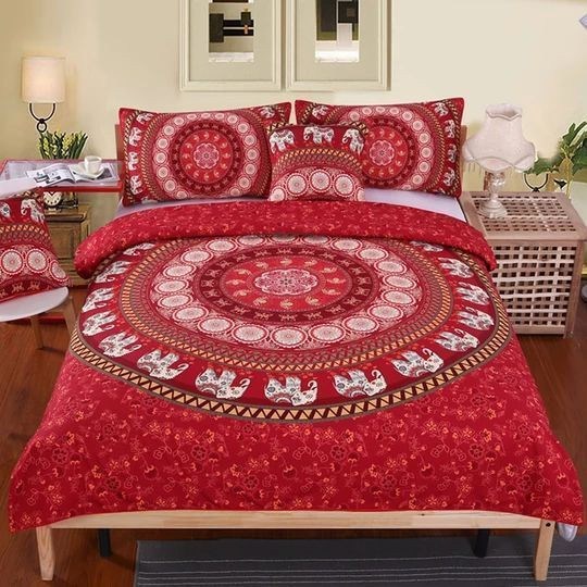 Red Mandala Elephant Bedding Set 