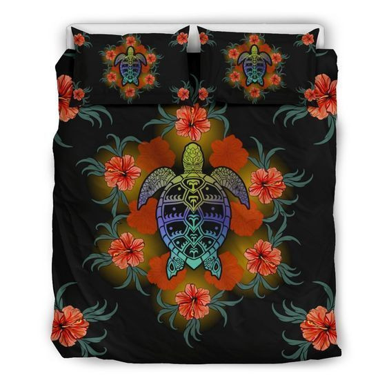 Hawaiian Red Hibiscus And Turtle Bedding Set All Over Prints