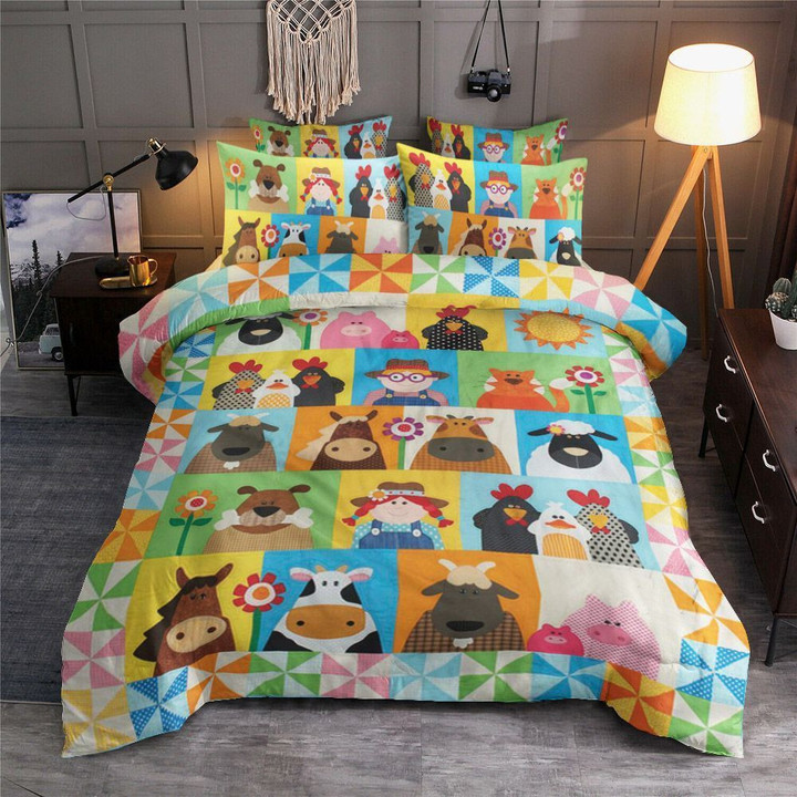 Farmer With Cute Sheep Pig Chicken And Cow Bedding Set All Over Prints