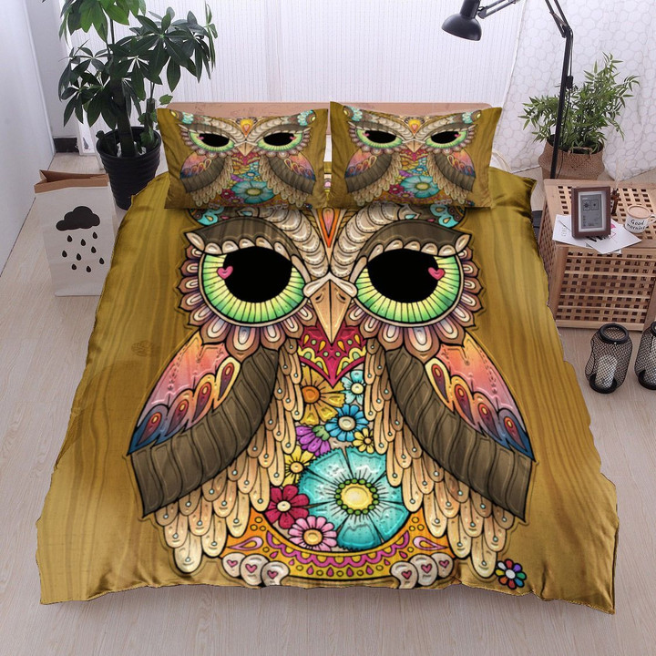 Abstract Green Eye Owl Bedding Set All Over Prints