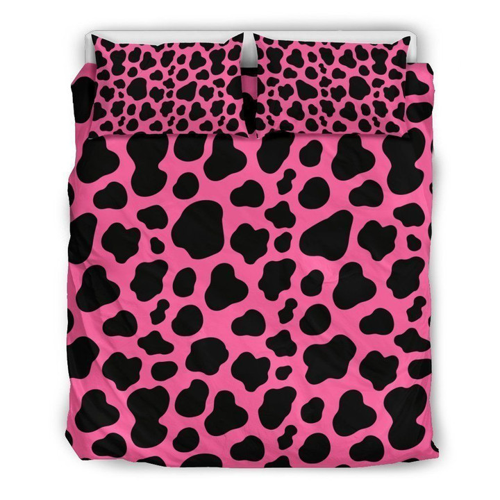 Black And Hot Pink Cow Bedding Set All Over Prints