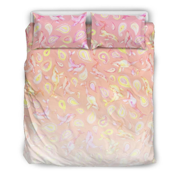 The Peach Paisley Whale Bedding Set All Over Prints