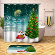 Christmas Bath Mat And Shower Curtain Set Fabric Cute Green Polyester Cloth  Bathroom Curtains