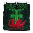 Wales Cymru Dragon With Celtic Cross St Patricks Day Comforter Duvet Cover Bedding Sets | 100% Polyester | 3 Piece | King Queen Size | Bs1343