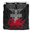 Wales Cymru Dragon With Celtic Cross St Patricks Day Comforter Duvet Cover Bedding Sets | 100% Polyester | 3 Piece | King Queen Size | Bs1342