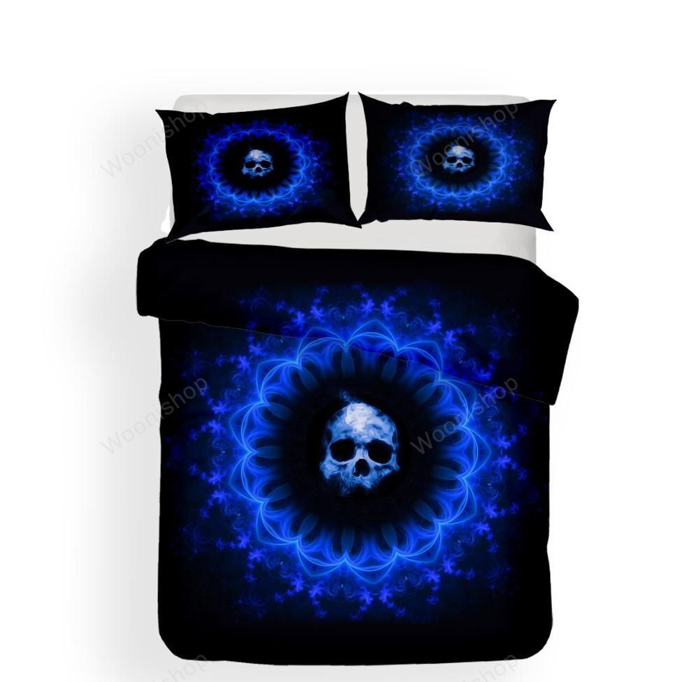 Skull Bedding Set Blue Mandala Single Double Soft Boys Teens Bed Cover Pillow Sham Custom Sugar Skull Home Dorm Bed Linen Set