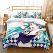 Fashion Hatsune Miku Bed Linen Set 3D Print Japanese Anime Bedding Set 2/3Pcs White Cartoon Microfiber Duvet Cover Bedclothes