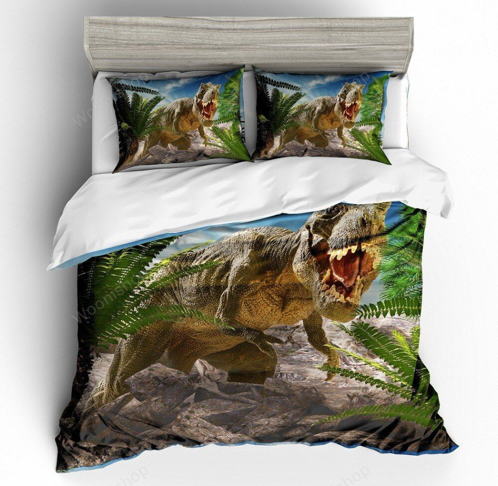 Dinosaur In Jungle Comforter Cover Bed Linen Set Cartoon Animals Kids Home Bedroom Decor Full Queen King Single Double Bedding