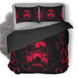 Red Skull Flowers Black Background Duvet Cover Bedding Set