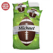 Green Football Ball Custom Duvet Cover Bedding Set With Your Name And Number