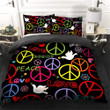 Hippie Colorful Peace Sign Pattern Bedding Set (Duvet Cover & Pillow Cases)