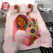 Black Girl Sunflower Pink Personalized Custom Name Duvet Cover Bedding Set
