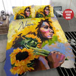 Black Woman Yellow Sunflower Personalized Custom Name Duvet Cover Bedding Set