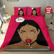 Hot Pink Glamor Black Woman Lollipop Personalized Custom Name Duvet Cover Bedding Set