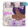 Black Girl Purple Glasses And Flower Custom Name Duvet Cover Bedding Set