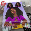 Black Girl Listening To Music Custom Name Duvet Cover Bedding Set