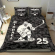 Personalized Ice Hockey Player Gray Cotton Bed Sheets Spread Comforter Duvet Cover Bedding Sets Perfect Gifts For Ice Hockey Lover