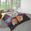 Cat Bedding Set - Gray Cat Eats Pizza With Colorful Galaxy Bedding Set - Gifts For Cat Lovers