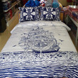 Boys Navy Blue And White Nautical Themed Sailboat Bedding Set Iy