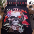 Printed Skull Black Rose Red Bedding Set Iy