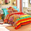 Red Yellow And Light Turquoise Colorful Exotic Bohemian Style Western Paisley Unique Bedding Set Iy