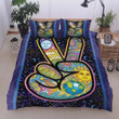 Hippie Peace Hand Galaxy Theme Cotton Bed Sheets Spread Comforter Duvet Cover Bedding Sets