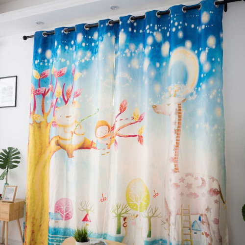 Animals Unders Starry Sky Printed Window Curtain Home Decor