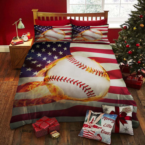 American Baseball On Fire Cotton Bed Sheets Spread Comforter Duvet Cover Bedding Sets