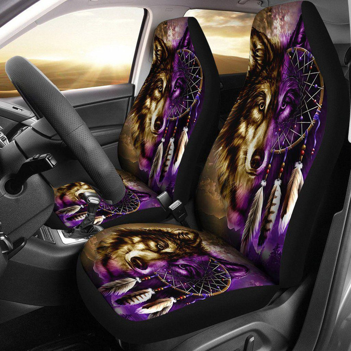 Purple Wolf Dreamcatcher Native Car Seat Cover | Universal Fit Car Seat Protector | Easy Install | Polyester Microfiber Fabric | CSC1416