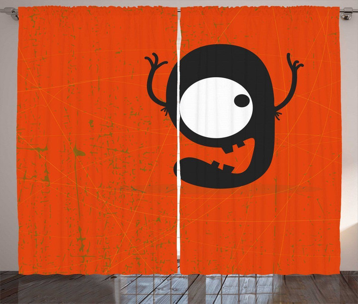 Cartoon Black Monster Orange Pattern Window Curtain Home Decor
