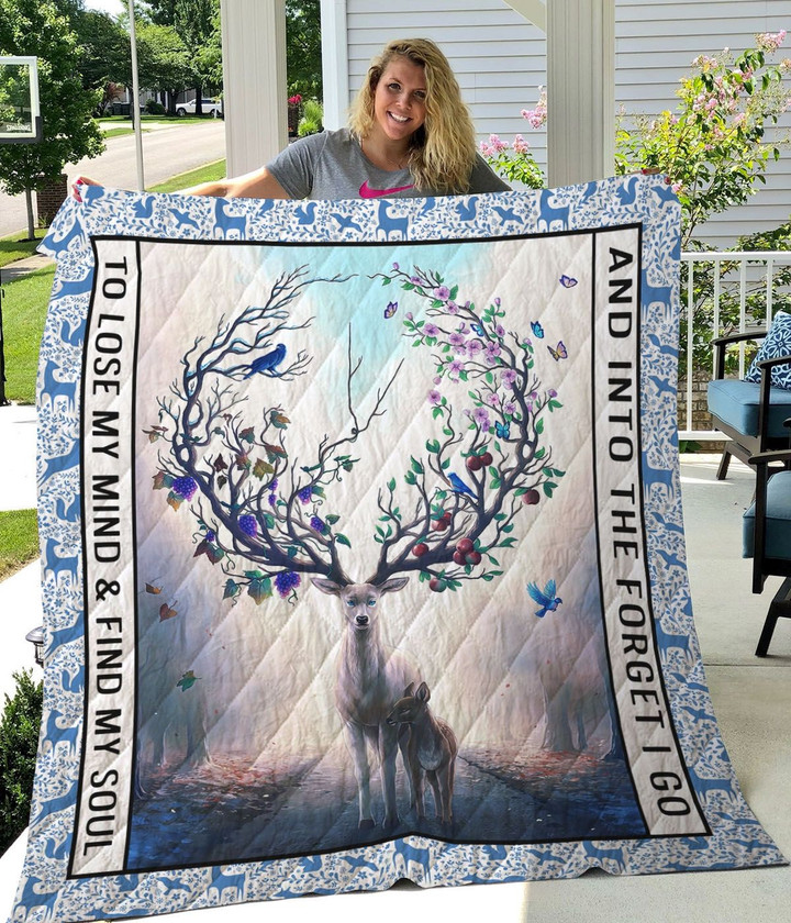 Deer And Into The Forest I Go To Lose My Mind And Find My Soul Quilt Blanket Great Customized Blanket Gifts For Birthday Christmas Thanksgiving