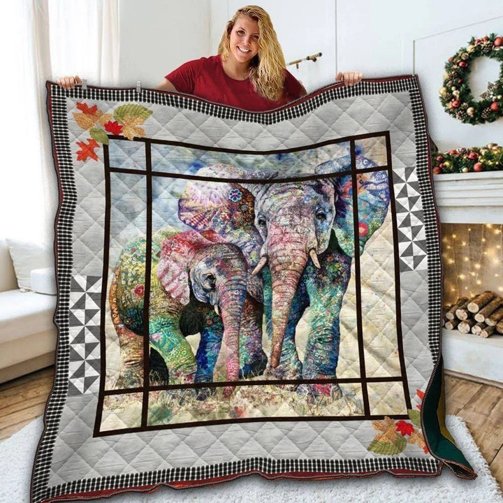 Elephant Happy Premium Quilt Blanket Size Throw, Twin, Queen, King, Super King