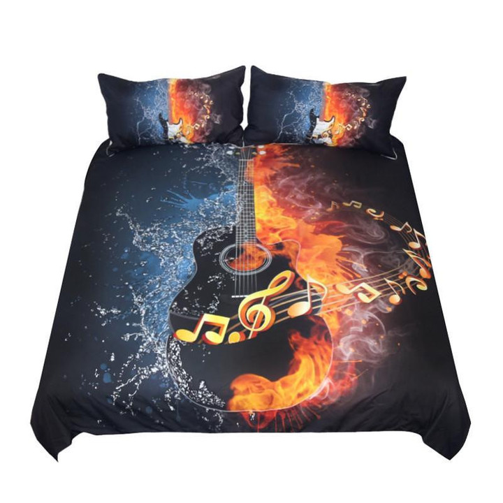 Fire and Water Guitar 3D 3D Customize Bedding Set Duvet Cover SetBedroom Set Bedlinen