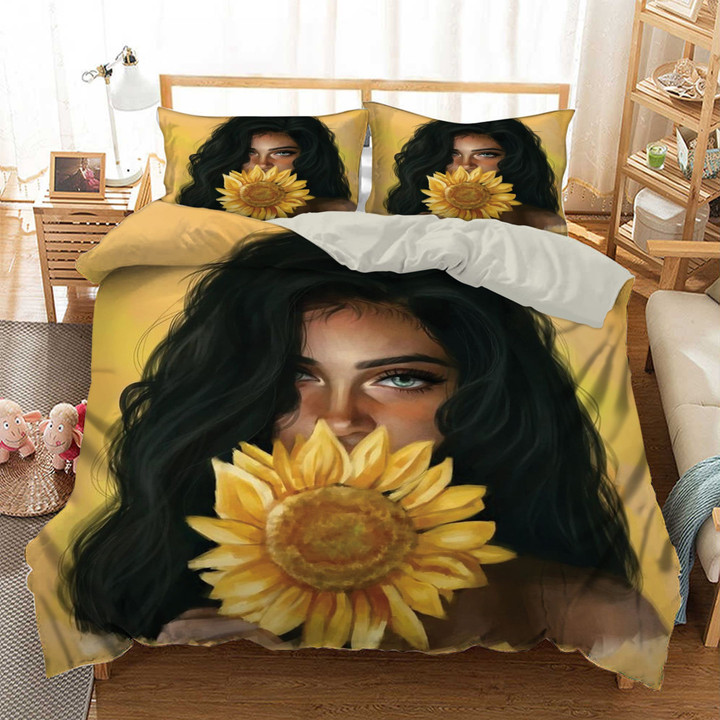 Black Girl Sunflowers Bedding Dth240701Hd