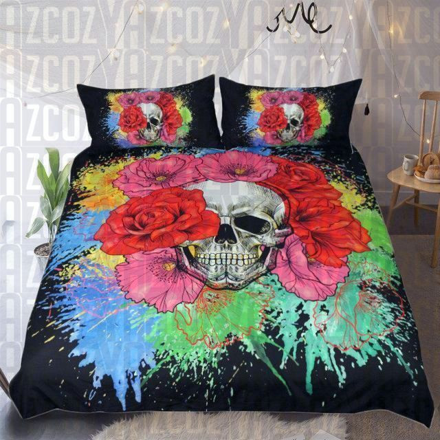 Floral Skull Splash Watercolor Cl21110197Mdb Bedding Sets
