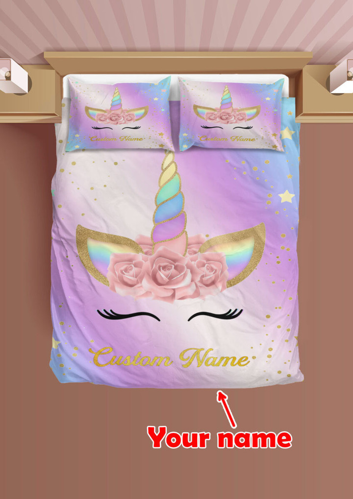 Personalized Your Name Love Unicorn Bedding Set
