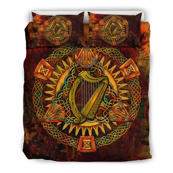 Irish Coat Of Arms Triangle Knotwork Autumn St Patricks Day Comforter Duvet Cover Bedding Sets | 100% Polyester | 3 Piece | King Queen Size | Bs1337