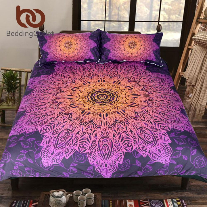 Beddingoutlet Bohemian Flower Bedding Set Gradient Purple Mandala Quilt Cover Set King Size Home Textiles Drop Ship