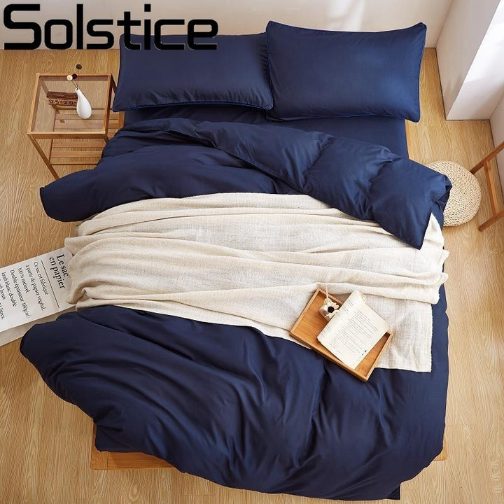 Solstice Textile New Product Solid Color 4 Pcs Bedding Set Microfiber Bedclothes Navy Blue Bed Linens Duvet Cover Set Bed Sheet