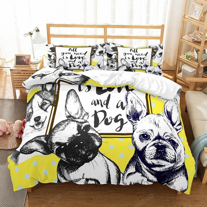 Animal Single Double Bedding Set Cartoon Pug Dog Duvet Cover Set Family Bed Linen Set 2/3 Piece With Pillowcase Bed Linen Set