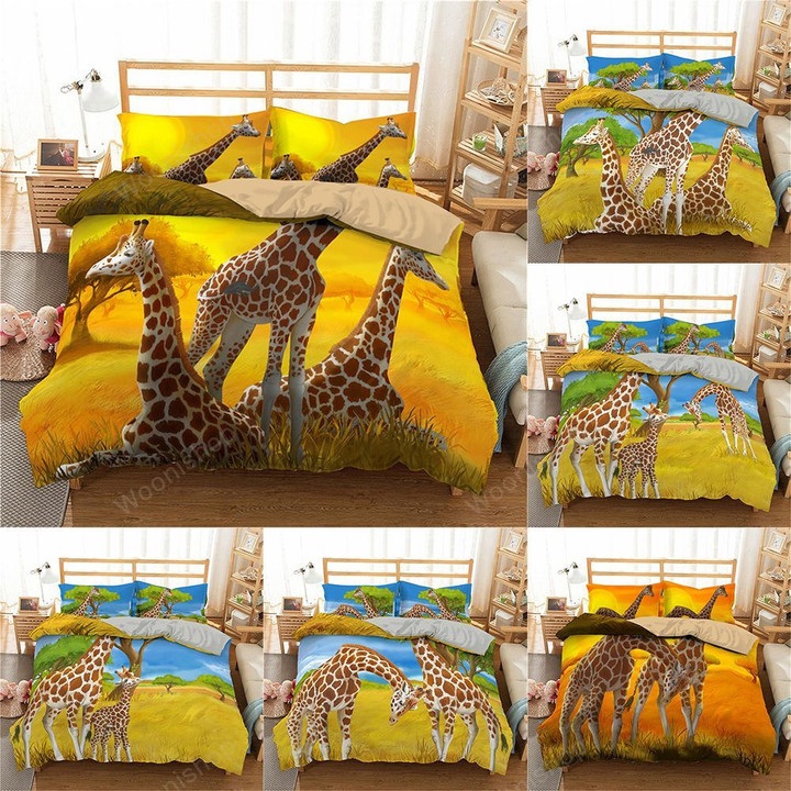 3D Giraffe Bedding Set Cartoon Duvet Cover King Queen Size Bed Linen Comforter Cover 2/3Pcs Bedclothes