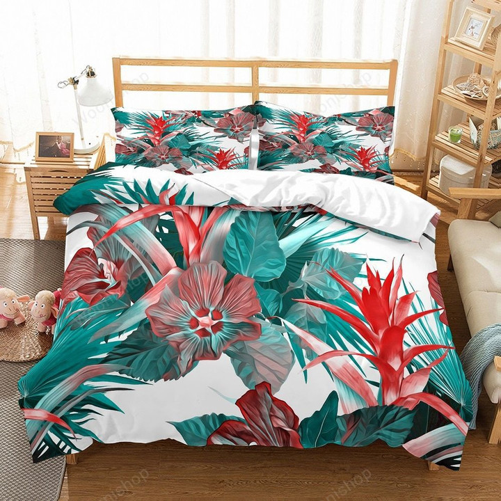 2/3 Piece Tropical Bedding Rainforest Microfuber Duvet Cover King Full Queen Size Green Plant Palm Leaves Home Bed Linen Set