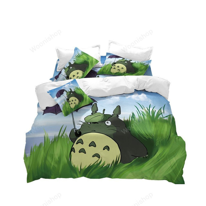 Japanese Anime Bedding Set Cartoon Totoro Green Lawn Duvet Cover Set Pillowcase 2/3Pcs Kids Bed Linen Set Cartoon Bedclothes