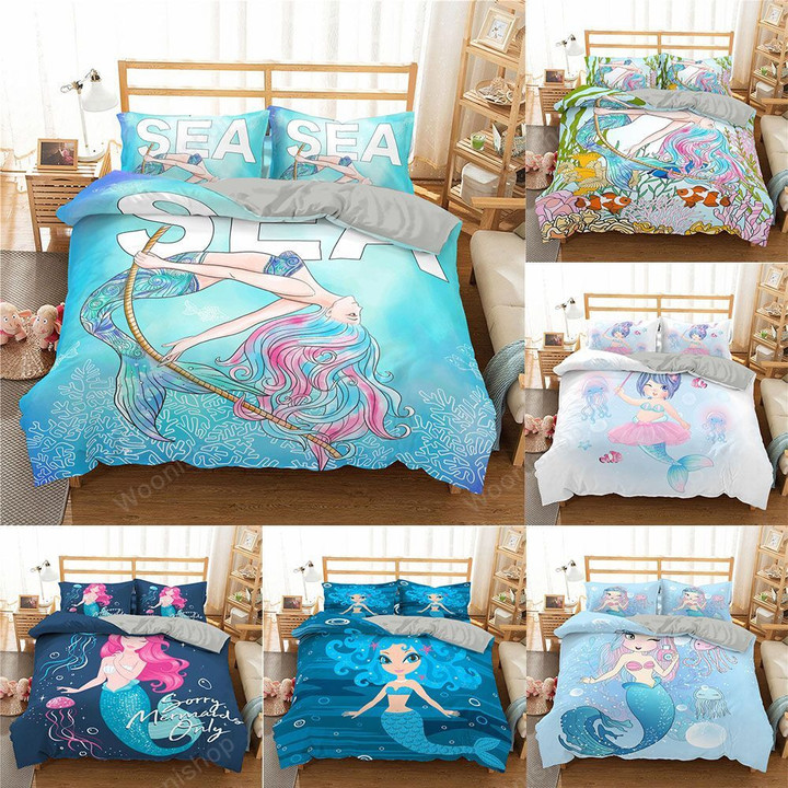 3D Cartoon Mermaid Bedding Set For Kids/Baby/Girl Microfiber Bed Set Luxury Duvet Cover Set Pillowcase Bedclothes
