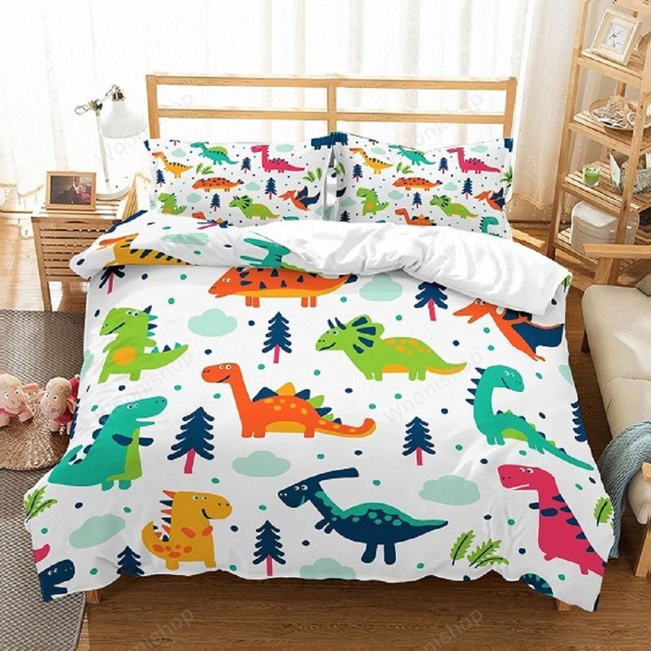 Dinosaur Bedding Kids Cartoon Animals Home Bed Cover 2/3 Piece Single Double Full Queen King Size Bed Linen Set Home Textiles