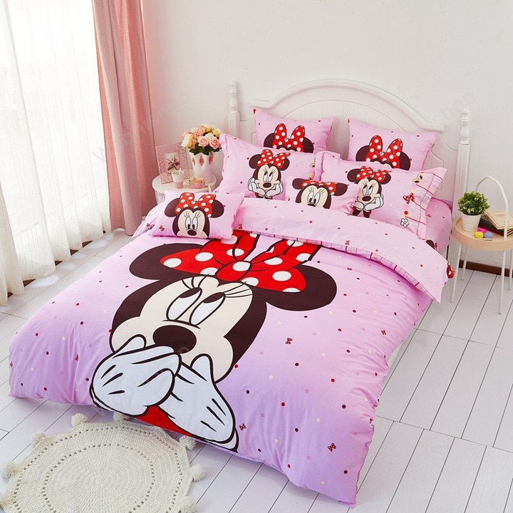 Disney Minnie Mouse Mickey Mouse Bedlinen Cotton Bedding Set Duvet Cover Pillow Cases Twin Queen For Girls Birthday Gift